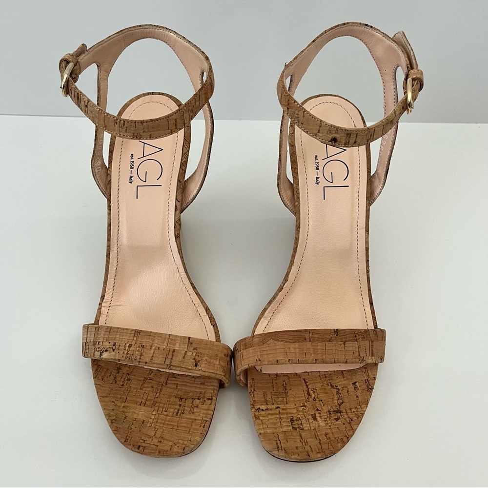 AGL Demi Ankle Strap Cork Wedge Sandal in Natural NEW - Picture 6 of 14